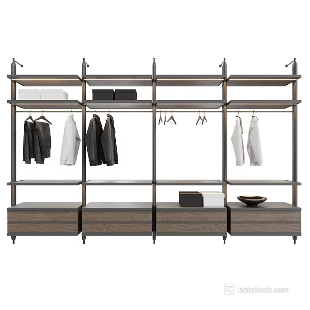 Modern Clothes Rack System With Hanging Rods Shelves And Storage Drawers 3d model 