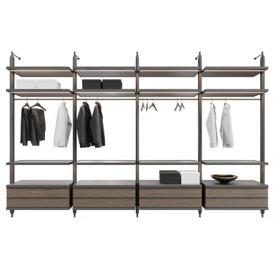 Modern Clothes Rack System With Hanging Rods Shelves And Storage Drawers 3d model