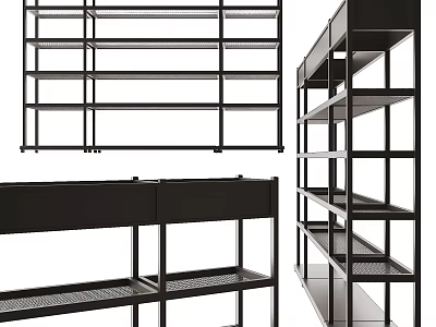 Black Metal Multi Tier Shelving Unit with Open Storage Design and Display Angles 3d model