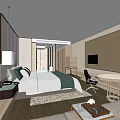 Modern Hotel Guest Room Interior With Comfortable Bed Hanging Lamp Flat Screen TV Round Table 3d model