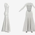 Elegant Silver Sequin Long Dress with Long Sleeves and Mermaid Hem Design