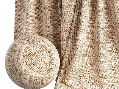 Natural Fiber Woven Curtains With Decorative Rattan Ball And Beige Texture 3d model