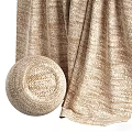 Natural Fiber Woven Curtains With Decorative Rattan Ball And Beige Texture
