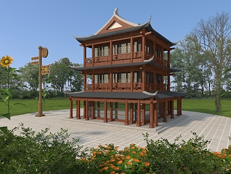 Chinese ancient building garden pavilion rest pavilion rest stool park sign 3d model