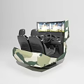 Camouflage Designed Driving Simulator Entertainment Appliance With Two Black Seats Steering Wheel And Large Screen