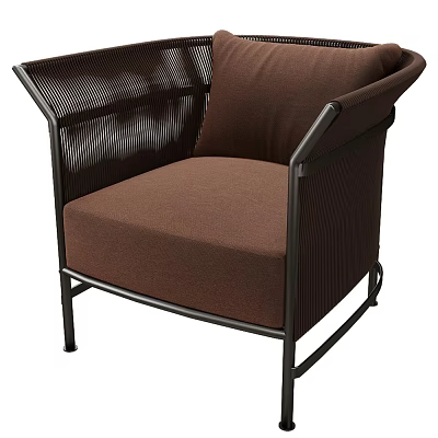 Modern Single Sofa With Brown Fabric Cushion And Black Metal Frame Design 3d model