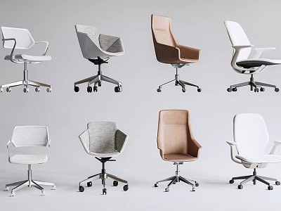 Modern Office Chairs With Various Designs Different Colors in White Gray Brown And Wheels 3d model