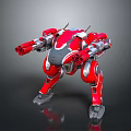Red Mechanical Robot Character With Armored Exoskeleton And Weaponized Arm Cannons 3d model
