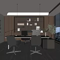 Modern Minimalist Office Interior Design With Desk Computer Chairs Shelves And Plant