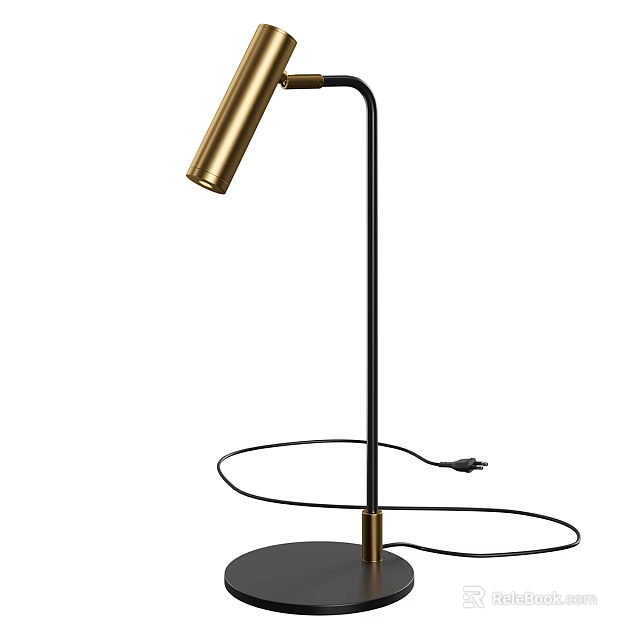 Modern Gold Table Lamp Featuring Black Base And Curved Arm Design 3d model 