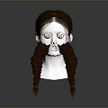 Human Head Model With Detailed Facial Features And Brown Braided Pigtails With Red Accessories