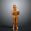 Golden Man Statue In Suit With Top Hat Pointing Forward Figure