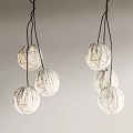 Modern Three Spherical Chandeliers With Geometric White Pattern Hanging On Wall 3d model