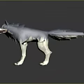 Animated 3D Wolf Character With Blue Gray White Fur And Yellow Eyes Standing Pose
