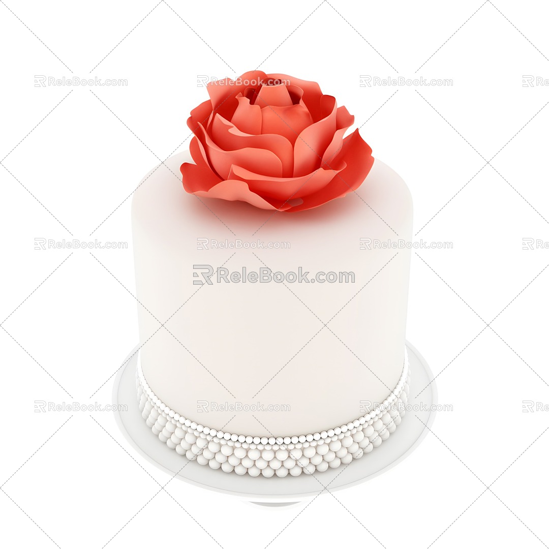 cake birthday cake white simple cake pearl cake 3d model