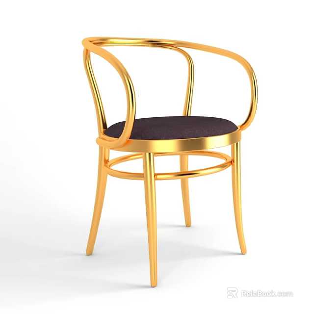 Modern Leisure Chair With Gold Frame Black Cushion And Curved Armrests 3d model 