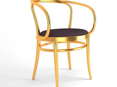 Modern Leisure Chair With Gold Frame Black Cushion And Curved Armrests 3d model