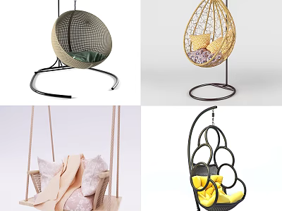 Stylish Hanging Chairs With Various Designs Rattan Fabric And Comfortable Cushions 3d model