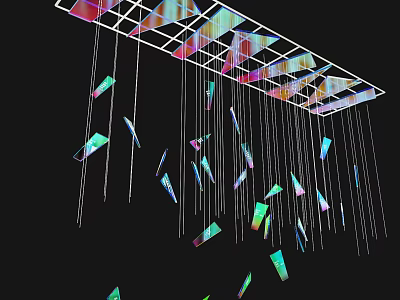 Colorful Geometric Pendants Hanging From Ceiling As Indoor Decorative Space Ornament 3d model