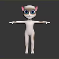 Cartoon Cat Game Movie Character With Blue Eyes Pink Ears And Stretching Arms