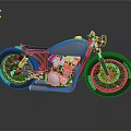 Custom Designed Motorcycle With Teal Wheels Black Frame And Chrome Accents 3d model