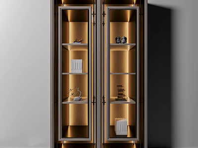 Elegant Decorative Cabinet With Glass Doors Metal Frame And Shelves For Decorative Items 3d model