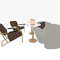 Modern Public Chairs With Metal Frame And Round Marble Coffee Table