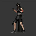 Female Warrior Character In Black Leather Outfit Standing Pose With Short Hair And Combat Gloves