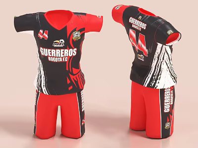 Black Red Jersey And Pants Set With Guerreros Modena 12 Graphic Design Front Back View 3d model