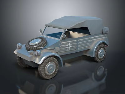 Vintage Military Jeep Featuring Canvas Top Spare Tire On Engine Hood And Metal Body 3d model