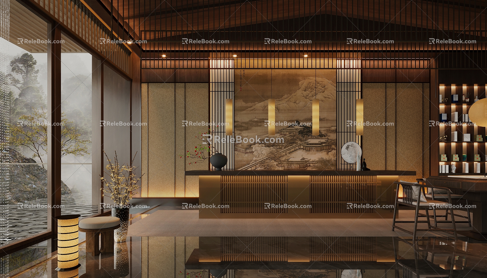 New Chinese Tea Restaurant Tea House Reception Tea Room Restaurant Chinese Restaurant Zen Tea Restaurant 3d model