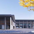 Modern Sales Office Building With Glass Facade Metal Structure And Spacious Entrance Plaza
