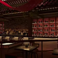 Warm Lit Bar Interior With Traditional Design Wine Racks And Stools 3d model