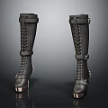 Stylish Black Knee High Boots With Lace Up Buckle Straps And Studded Metallic Block Heels