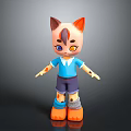 Cute Cartoon Cat Character With Orange Ears Facial Markings Blue Shirt And Orange Shoes