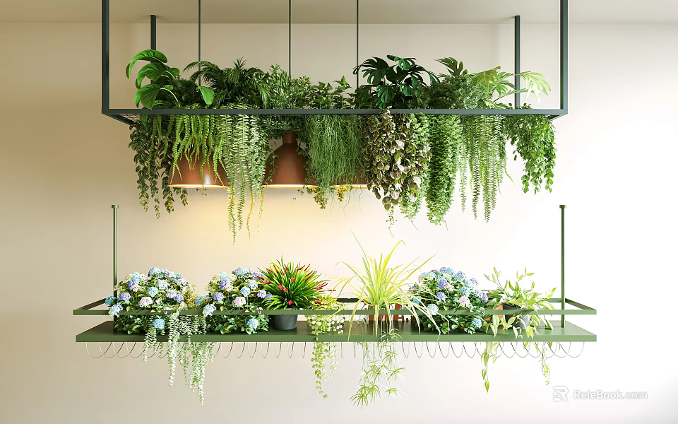 Modern Hanging Planter Chandelier With Lush Green Plants For Interior Decoration 3d model 