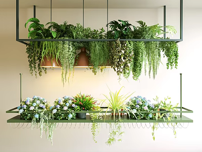 Modern Hanging Planter Chandelier With Lush Green Plants For Interior Decoration 3d model