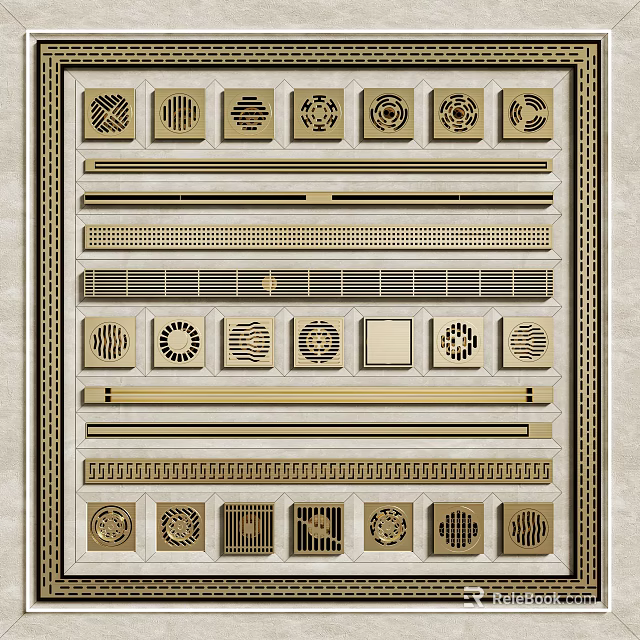 Ornamental Decorative Panels With Diverse Geometric Patterns And Vent Designs 3d model