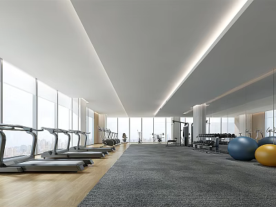 Modern Fitness Gym Interior With Treadmills Mirrors And Workout Equipment 3d model