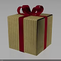 Elegant Gift Box With Yellow Striped Wrapping And Red Ribbon Bow Decoration