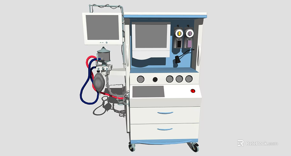 Modern Medical Device with Dual Screens Control Panel Colored Tubing and Mobile Storage Drawers 3d model 