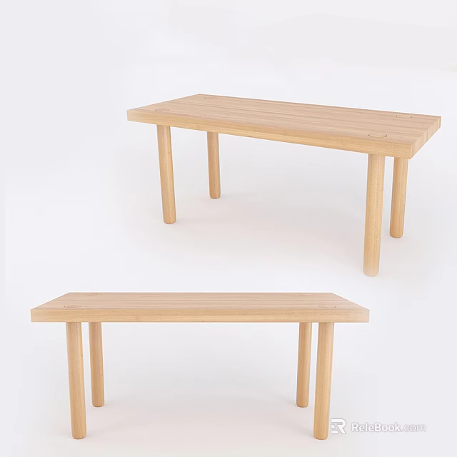 Two Simple Wooden Dining Tables With Natural Wood Design And Straight Legs 3d model 