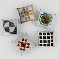 Decorative Throw Pillows Featuring Quilted Patterns and Colorful Designs 3d model