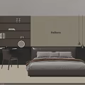 Double Bed In Modern Bedroom With Brown Headboard Pillows Desk Chair And Poliform Wall