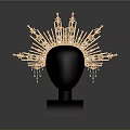 Luxurious Golden Tiara With Intricate Design And Crystal Pendants On Display Stand