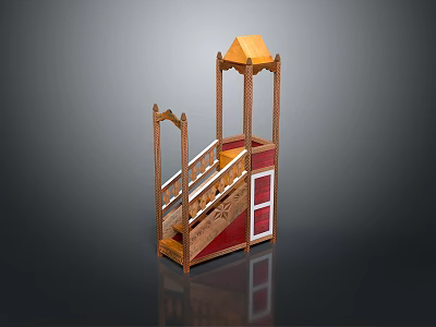 Wooden Model Structure With Staircase Pavilion Red Panels And White Railings 3d model