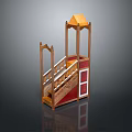 Wooden Model Structure With Staircase Pavilion Red Panels And White Railings
