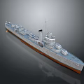 Detailed Grey Warship Model With Turret Mast Hull And Orange Bottom