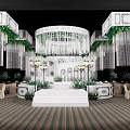 Elegant Luxury Banquet Hall With Hanging Chandeliers Greenery Decor Elegant Steps And Patterned Floor