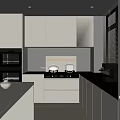 Modern Kitchen Interior Featuring White Cabinets Black Countertops And Built In Appliances